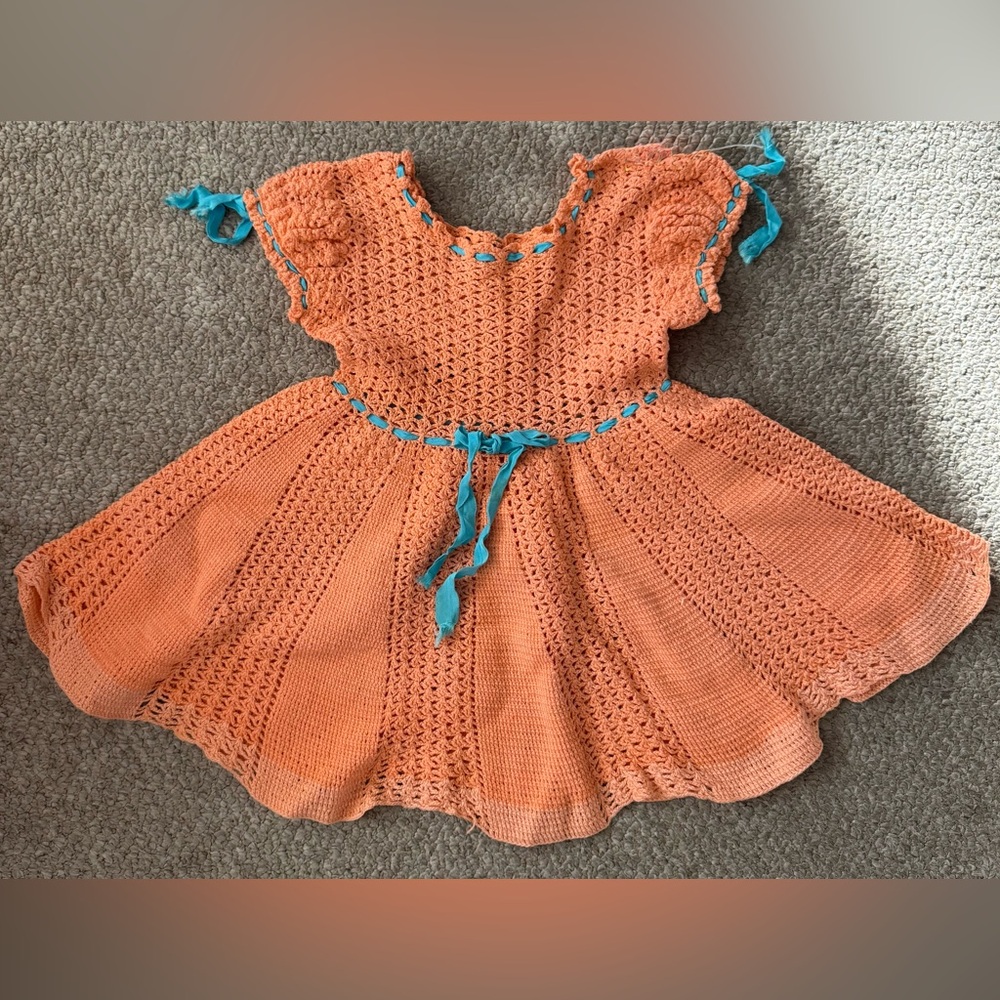 Handmade Charming Crochet Orange Baby Toddler Dress